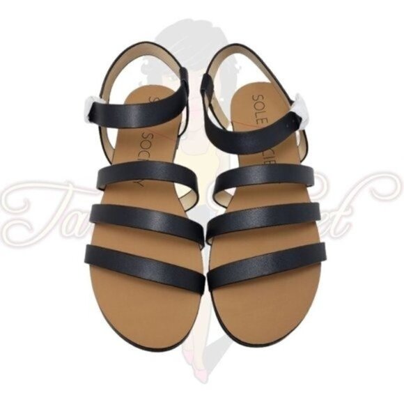 Sole Society Eesha Black Lux Calf Strappy Sandals - Picture 1 of 6